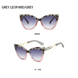 Lunettes de soleil œil de chat avec motif léopard gris et branches en métal doré