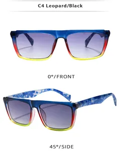 Detail of square sunglasses with C4 leopard marble temples and colorful gradient frame
