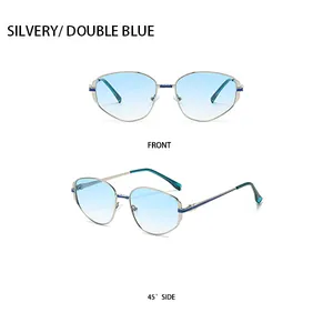 Detailansicht der silbernen Polygon-Sonnenbrille mit blauem Verlaufsglas
