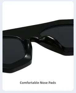 Vue macro des plaquettes de nez intégrées sur lunettes de soleil noires polies