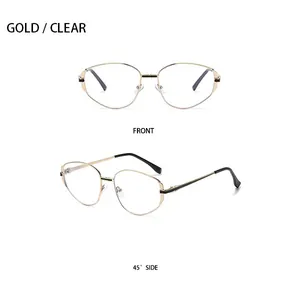 Vorder- und 45-Grad-Seitenansicht der geometrischen Gold-Metallbrille mit Klarglas