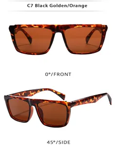 Front and side views of vintage square sunglasses in tortoiseshell with orange lenses