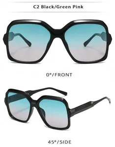 Front and side views of vintage square sunglasses with gradient blue to pink lenses