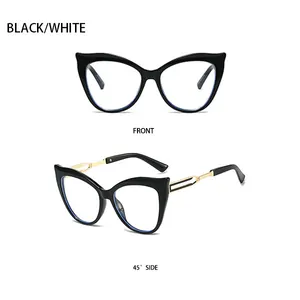 Détails de lunettes œil de chat montrant la monture noire et les branches dorées