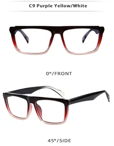 Macro view of purple gradient square frame sunglasses from front and side angles