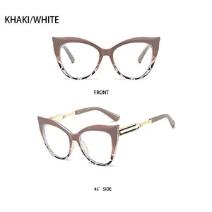 Vues de face et de profil à 45 degrés de lunettes œil de chat kaki avec branches dorées