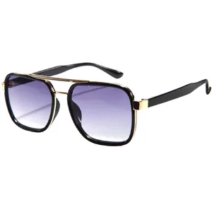 Modern square sunglasses with gold double bridge and blue-purple gradient lenses