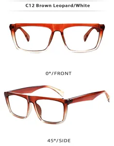 Front and 45-degree angle view of brown leopard and white gradient square sunglasses