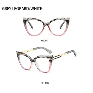 Lunettes de soleil œil-de-chat léopard gris avec branches dorées géométriques évidées