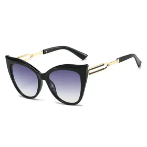 Lunettes de Soleil Œil de Chat pour Femmes Monture PC Branches Alliage Ajourées Verres Dégradés Protection UV400 Lunettes Vintage