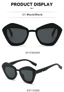 Vues de face et de profil de lunettes de soleil papillon noires avec monture gaufrée