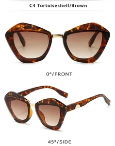 Détails des lunettes de soleil géométriques écaille avec verres bruns et accents dorés