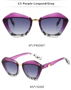 Lunettes papillon motif léopard violet avec pont doré et verres dégradés