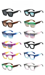 Grid display showing twelve different color options for large square frame sunglasses