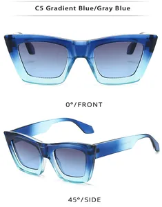 Detail view of gradient blue frame sunglasses showing front and side profile angles