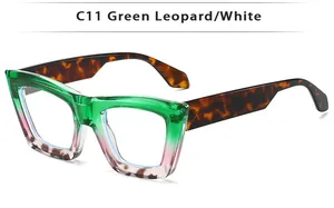 Detail view of fashion square sunglasses with green gradient frames and leopard temples