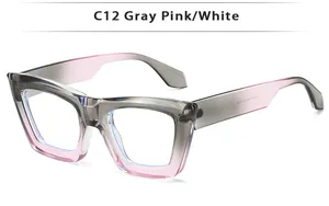 Detailed macro view of C12 gradient gray-pink transparent oversized eyeglass frame