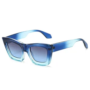 Fashionable square blue gradient sunglasses with thick translucent frames for men and women