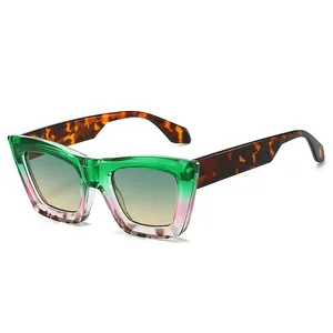Stylish square gradient sunglasses with tortoise shell temples for men and women