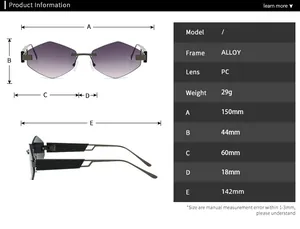Guide des tailles détaillé pour lunettes de soleil triangulaires sans monture