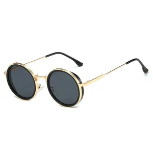 Lunettes de Soleil Rondes Rétro pour Femmes Hommes Vintage Steampunk Cadre en Métal Lentille PC Protection UV400 pour Voyage en Plein Air Mode
