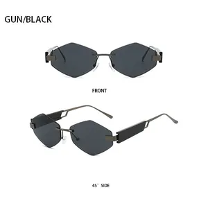 Vues de face et de profil de lunettes de soleil triangle sans monture gris et noir