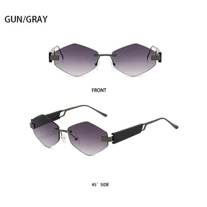 Vues de face et de profil à 45 degrés de lunettes de soleil sans monture à dégradé violet