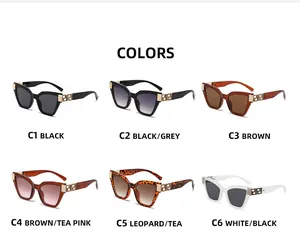 Détail de lunettes de soleil œil de chat montrant six couleurs et décors de branches