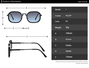 Guide des tailles pour lunettes de soleil polygonales avec monture en alliage