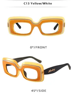 Vue détaillée des lunettes de soleil carrées C13 avec design multicouche jaune et blanc