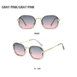 Vues de face et de profil à 45 degrés de lunettes de soleil avec verres dégradés gris-rose