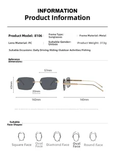 Guía de medidas detalladas para gafas de sol sin montura con patillas de cadena de oro
