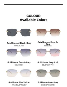 Opciones de color de gafas de sol rectangulares sin montura con patillas de cadena dorada