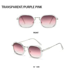 Vues de face et de côté à 45 degrés de lunettes de soleil avec verres dégradés rose violet