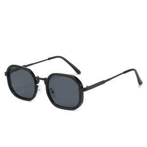 Lunettes de Soleil Polygone à Monture Métallique Tendance 2025 pour Femmes Rétro Verres Dégradés Protection UV400