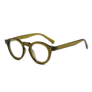 Vintage round frame sunglasses in olive green translucent finish with 100% UV protection
