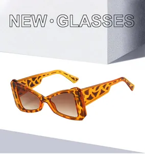 Détail des lunettes de soleil œil de chat léopard avec verres dégradés et code de branche