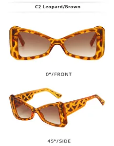 Vues de face et de profil de lunettes de soleil œil-de-chat léopard avec verres marrons