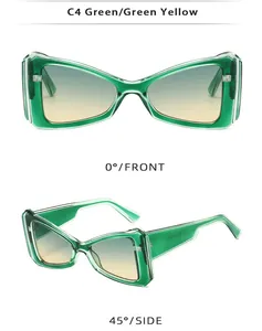 Vue détaillée des lunettes œil de chat vert transparent C4 avec verres dégradé jaune
