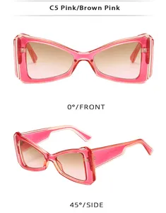 Vues détaillées de lunettes de soleil œil de chat roses avec verres dégradés marrons
