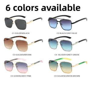 Detailed display of six color options for metal vintage aviator sunglasses on white background