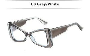 Détail de lunettes œil de chat montrant les dimensions M9353 et la monture gris-blanc