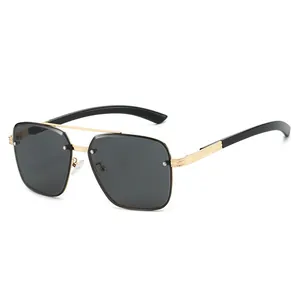 Vintage Metal Double Bridge Aviator Sunglasses Square Frame Fashion Street Shoot UV400 Protection Unisex Sun Glasses