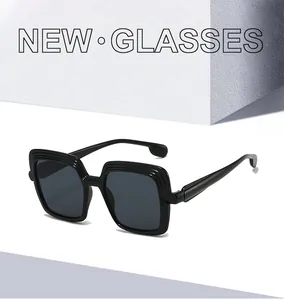 Detail of square black sunglasses featuring unique ribbed textured frames and dark lenses