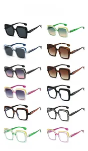 Collage of square frame sunglasses and optical glasses in twelve assorted stylish colors