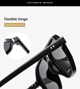 Detail view of the flexible hinge and high quality painting on black aviator sunglasses