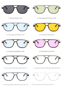 Multiple color options for retro pilot sunglasses and anti-blue light glasses with metal bridge