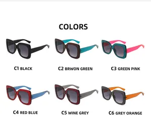 Six assorted color schemes for retro oversized square frame fashion sunglasses