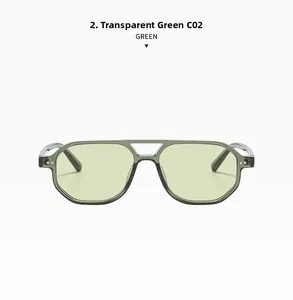 Close-up of transparent green aviator sunglasses with classic double-bridge frame design