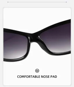 Detail of comfortable integrated nose pad on glossy black frame sunglasses